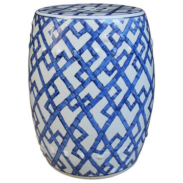 Blue and White Porcelain Bamboo Garden Stool, 18"