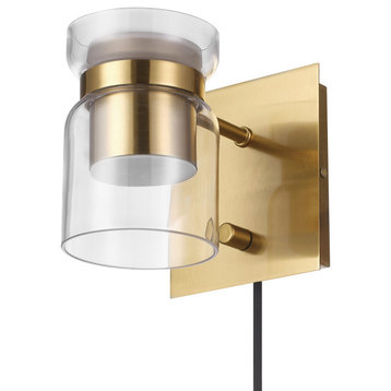 Hazel 1-Light 11W LED Integrated Matte Brass Plug-In or Hardwire Wall Sconce