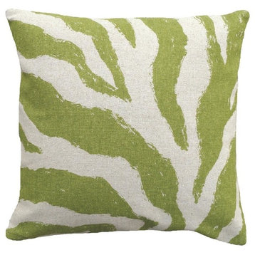 Zebra Hand-Printed Linen Pillow, Green