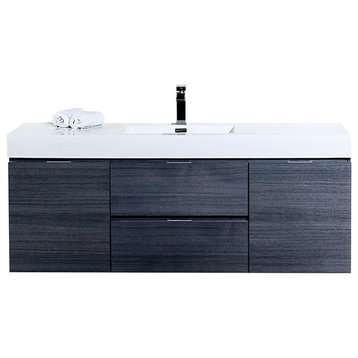 Bliss 60" Single Sink Gray Oak Wall Mount Modern Vanity
