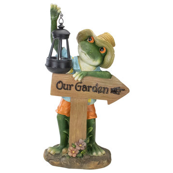 18 Country Frog with Lantern Outdoor Garden Statue
