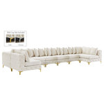 Meridian Furniture - Tremblay Velvet Upholstered 9-Piece Modular U-Shaped Sectional, Cream - Lean back and relax on this Tremblay sectional. Featuring soft cream velvet upholstery with deep button tufting, this sectional adds a bold touch to any living space. A complete set of gold and chrome legs are included, so you can change it up to suit your home decor. This sectional is modular, so you can create infinite configurations with it, which are easily attached using the latch underneath the frame. Its contemporary design is perfect for the modern home.