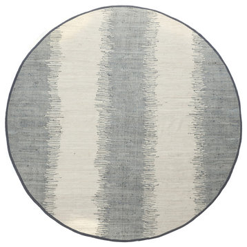 Jagged Gray/Off-White Reversible Cotton Chindi Rug, 8'x8' Round