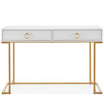 BELLEZE - Home Office 2-Drawer Desk/Vanity Table, Wood And Metal, White - With its open-concept design and clean aesthetic, this Belleze contemporary computer desk makes a perfect addition to any home office or work space.
