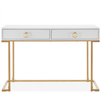 Home Office 2-Drawer Desk/Vanity Table, Wood And Metal, White