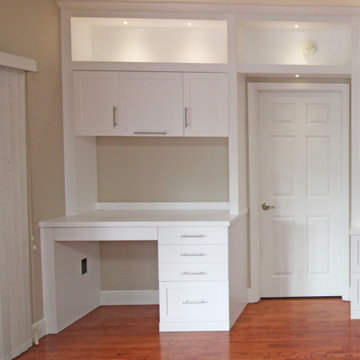 Modern Built-In Entertainment Center along with a Built-in Desk and Cabinetry
