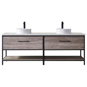 Murcia Vanity with White Stone Countertop, Moxican Oak, 84", Without Mirror