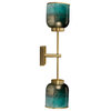 Dark Green Teal Glass Double Cup Wall Sconce Brass Arm Vertical Horizontal Ombre