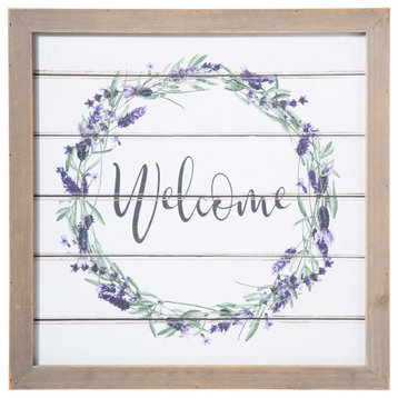 Wood Wall Art with "Welcome" Writing Design Painted White Finish