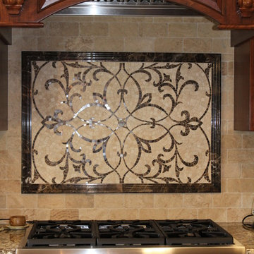 Tumbled Stone Backsplash with Custom Accent in Lancaster, PA.