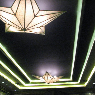 Upholstered ceiling, covering acoustical panels