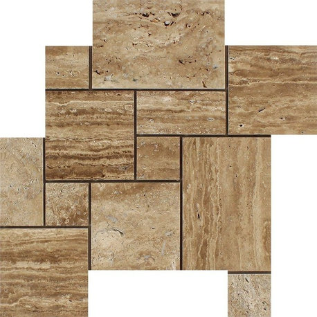 Noce Exotic (Vein-Cut) Unfilled, Polished Travertine Opus Mini Pattern Mosaic