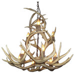CDN Antler Designs - Mule Deer Yellowstone Chandelier, Sunbleached Antler, Parchment Shades - Real Sunbleached Antler Mule Deer Yellowstone Chandelier (35-36"D x 32-34"H) 9 light sockets, 6 feet of chain, 9 Parchment Shades.Handmade in North America using top quality naturally shed real antlers.