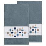 Linum Home Textiles - Khloe 2 Piece Embellished Bath Towel Set - The KHLOE Embellished Towel Collection features a mod geometric grid embroidery on a woven textured border.