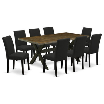 East West Furniture X-Style 9-piece Wood Dining Table Set in Black Finish