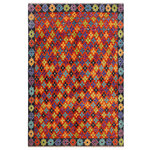 Bareens Designer Rugs - Modern Balochi Ferdinan Wool Rug-5'6'' x 7'9'' - A mesmerizing addition to any decor, this exhilarating hand-knotted rug featuring exquisite coloration in an intricate design is made by skilled artisans capable of creating the most exceptional rugs. Featuring traditional, transitional, and geometric patterns this one-of-a-kind Afghan Baluchi rug hand knotted with a plush pile in great quality wool, features luxurious texture and appearance adding softness, warmth and comfort to any room.