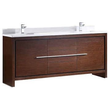 Allier 72" Wenge Brown Modern Double Sink Bathroom Cabinet With Top and Sinks