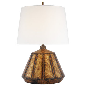 Frey Medium Table Lamp in Antique Gild with Linen Shade