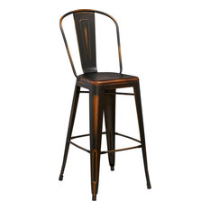 Industrial Copper Bar Stools and Counter Stools | Houzz - Flash Furniture - High Distressed Metal Indoor-Outdoor Barstool With Back,  30