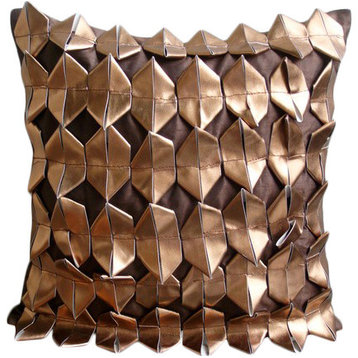 Designer 3D Rust Pillow Shams, Faux Leather 24"x24" Pillow Shams, Copper Age