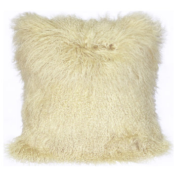 Genuine Mongolian Sheepskin Throw Pillow with Insert (16+ Colors), OffWhite