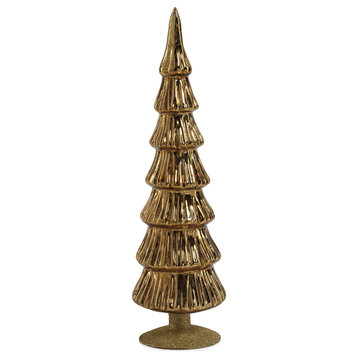 Merrigan 15.25" Gold Glass Tree on Gold Glitter Base, Set of 2