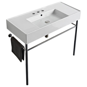 40" Ceramic Console Sink and Polished Chrome Stand, 3-Hole