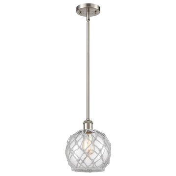 Ballston Farmhouse Rope 1 Light Pendant, Brushed Satin Nickel, Clear Glass With