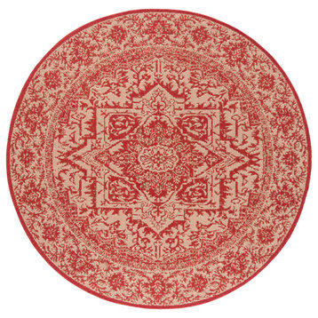 Safavieh Beach House Bhs139Q Traditional Rug, Red and Creme, 4'0"x4'0" Round