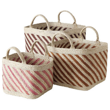 3 Piece Striped Wicker Baskets