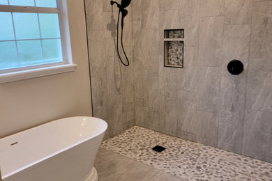 Bathroom - large traditional bathroom idea in Orlando with a freestanding vanity