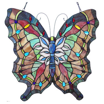 Chloe Lighting Papilio Tiffany Glass Butterfly Window Panel, 22"x22"