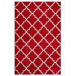 Furnishmyplace - Contemporary Trellis Morden Geometric Area Rug, Red, 5'x7'5" - Floor Rug: Add a hint of eccentricity to your indoor spaces with this rectangular area rug. It is a statement addition for your bedrooms, living rooms, dining halls or enclosed patio area. Materials Used: This indoor area rug is crafted with the finest quality of polypropylene, reputed for high fade resistance. It has a latex backing that holds the rug to its position, making it suitable for spaces that receive heavy footfall. Exceptional Design: This floor carpet exhibits alluring geometric patterns, bordered with white markings over the vibrant red background. The contrasting shades of white and red add a unique pop of color to your living spaces.  Easy Maintenance: The machine-made floor rug boasts remarkable resistance against stains and spills-built ups, ensuring that the cleaning sessions remain less hectic and hassle-free.
