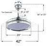 42" Modern Retractable Crystal Ceiling Fan with Remote Control and LED Light, Chrome