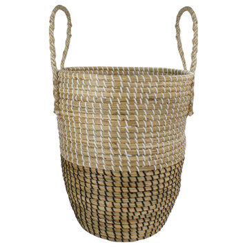 14.5" Natural Woven Seagrass Wicker Storage Basket with Handles