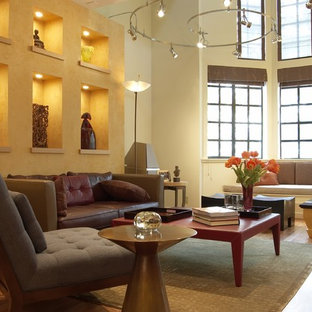 Inspiration för moderna vardagsrum, med gula väggar