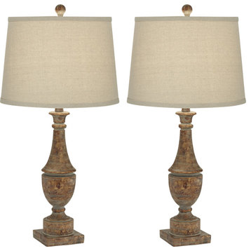 Faux Wood Turning Table Lamps, Set of 2, Bronze With Aged Patina