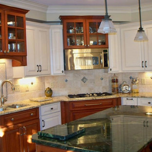 75 Beautiful Kitchen With Travertine Backsplash And White