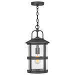 HInkley - Hinkley Lakehouse Medium Hanging Lantern, Black - The look is relaxed, but the components of Lakehouse are quietly satisfying. Lakehouse features a distressed, Aged Zinc with Driftwood Gray and Black finish accompanied by clear seedy glass. Cast aluminum construction ensures Lakehouse will withstand for years. Blissfully simple, yet all the details are memorable.