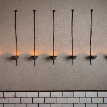 Oseyo Restaurant Restroom with Bronze Wire Candle Holders