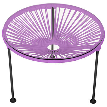 Zicatela Indoor/Outdoor Handmade Side Table, Orchid Weave, Black Frame