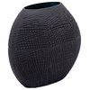 Benzara BM232694 Glass Protruded Design Vase With Textured Details, Black