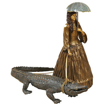 Lady Walking Alligator Figurine