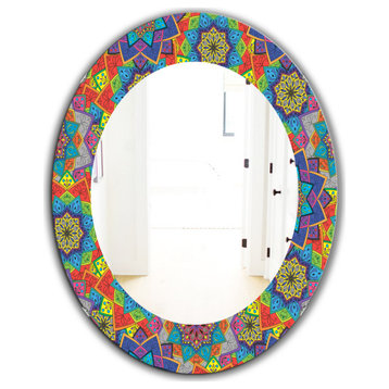 Designart Colored Indian Ornament Bohemian Frameless Oval Or Round Wall Mirror,