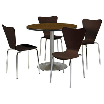 KFI Round 42" Pedestal Table - 4 Espresso Stacking Chairs - Walnut Top