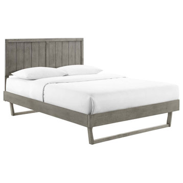 Alana Full Wood Platform Bed With Angular Frame, Gray