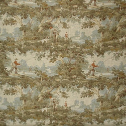 Fishing toile fabric duck hunting vintage look linen - Fabric