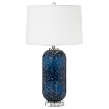 Tootsie 30" Blue Glass Table Lamp With Crystal Base, Set of 2