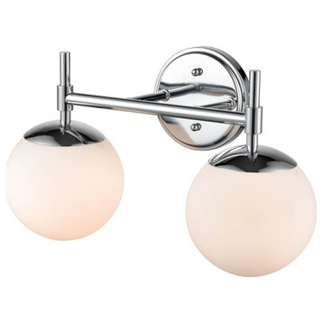 2 Light 15.5" Chrome  Bathroom Vanity Light with Opal Glass Shades