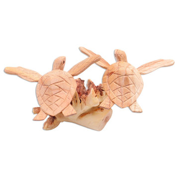 Novica Handmade Sea Turtle Companions Wood Sculpture